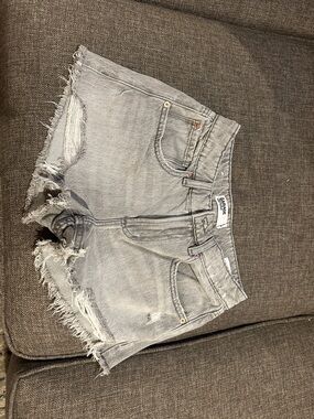 Garage Light Grey Frayed Hem Denim Shorts